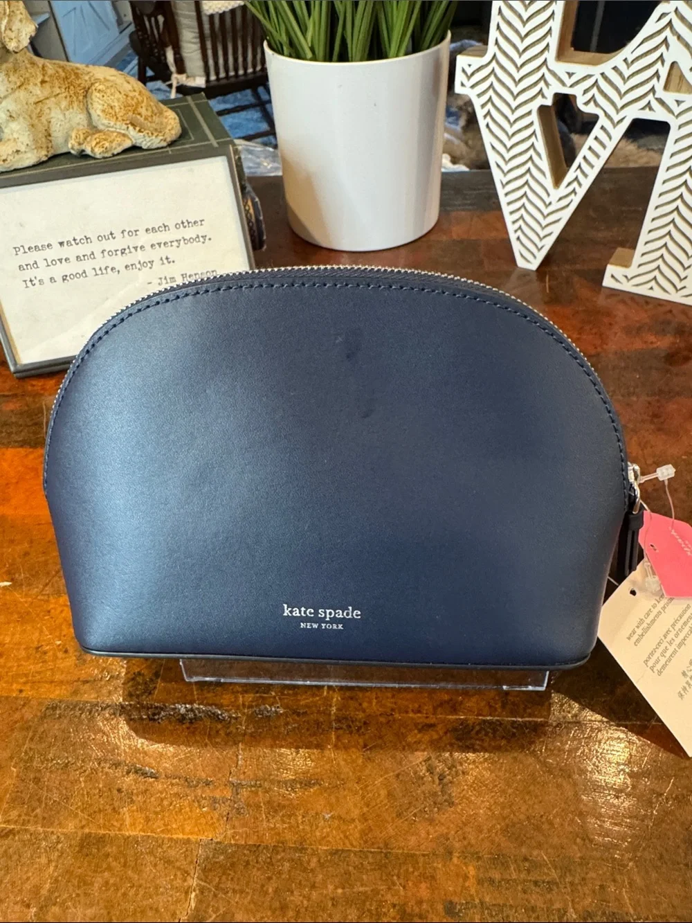 kate spade Navy and Pink Floral Heart Appliqué Cosmetic Pouch
